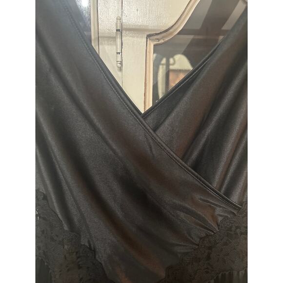Vintage Vandemere Black Sheer Slip Dress M Lace Trim Romantic Lingerie Nightgown - Picture 4 of 9